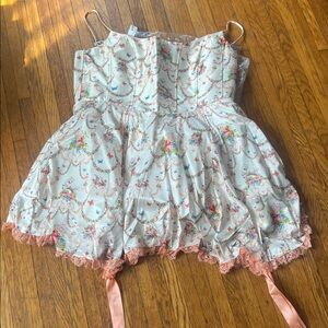 Sugar Thrillz Pastel Floral Lace Trim Mini Dress in White and Pink